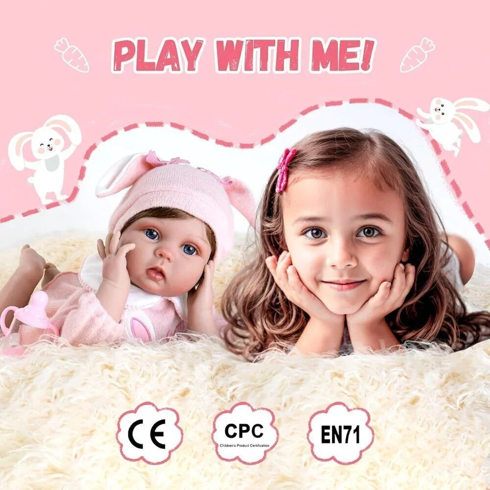 🆕22inch Soft Vinyl Body Newborn Baby Poseable Limbs Open Eyes Reborn Pink Girl